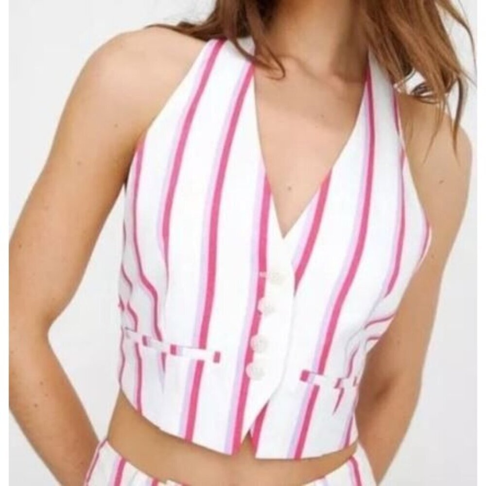 Nasty Gal Women's Top Premium Striped Viscose Tailored Vest Waistcoat Size 6 NEW
